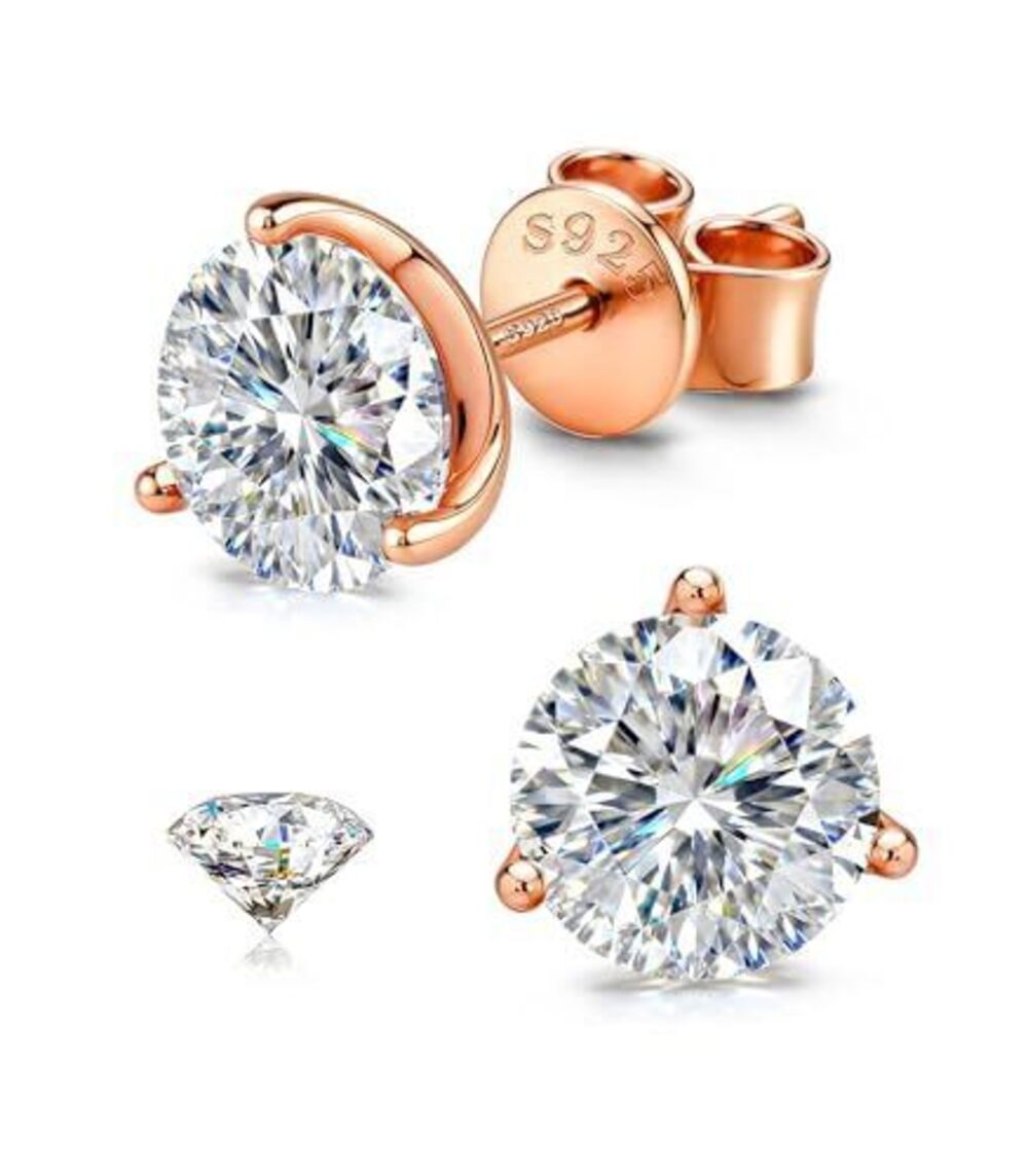 7208 Moissanite Earrings Studs - 18K Rose Gold Plated Solid 925 Sterling
